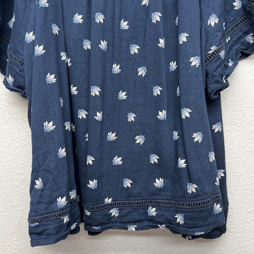 Old Navy Floral Top Women XXL Lightweight Flutter Sleeve Dark Fairy Boho Relaxed - Picture 8 of 12